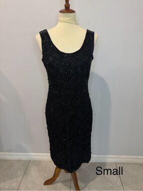Classic Black Beaded Sleeveless Dress
